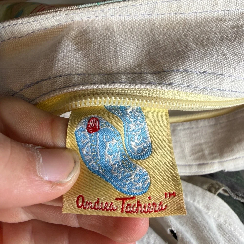 Andrea Tachiera Sun N Sand Beach Canvas Tote Bag Blue Starfish Embroidered Bag